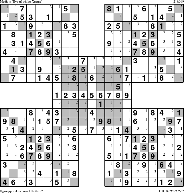 The grouppuzzles.com Medium cover-HyperXtreme puzzle for Thursday November 27, 2025 with the first 3 steps marked