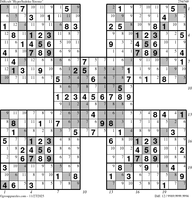 The grouppuzzles.com Difficult cover-HyperXtreme puzzle for Thursday November 27, 2025, suitable for printing, with all 12 steps marked