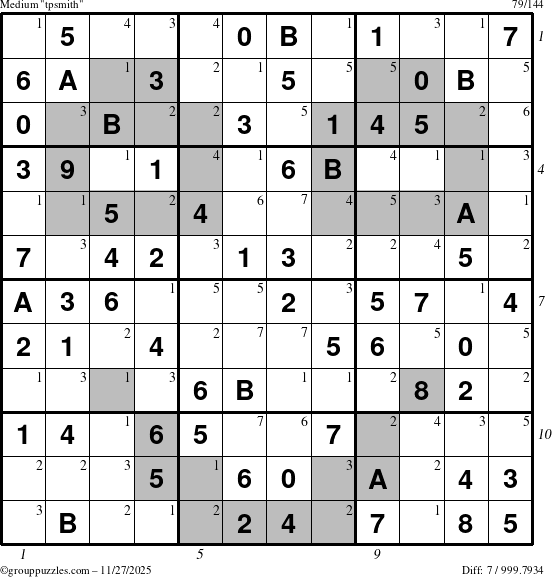 The grouppuzzles.com Medium tpsmith puzzle for Thursday November 27, 2025, suitable for printing, with all 7 steps marked