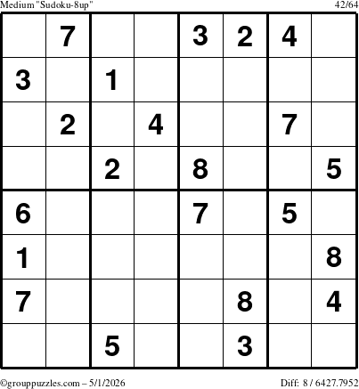 The grouppuzzles.com Medium Sudoku-8up puzzle for Friday May 1, 2026