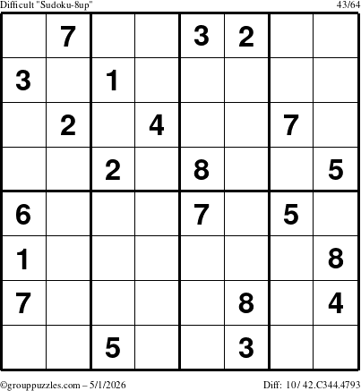 The grouppuzzles.com Difficult Sudoku-8up puzzle for Friday May 1, 2026