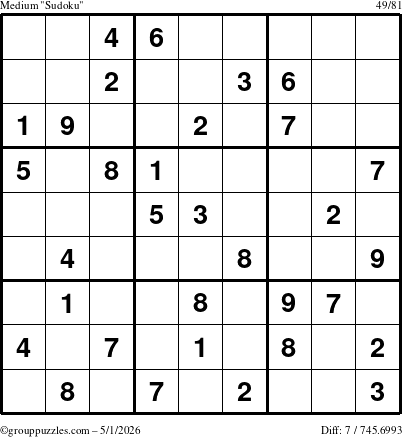 The grouppuzzles.com Medium Sudoku puzzle for Friday May 1, 2026