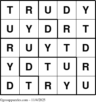 The grouppuzzles.com Answer grid for the Trudy puzzle for Tuesday November 4, 2025