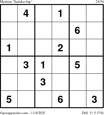 The grouppuzzles.com Medium Sudoku-6up puzzle for Tuesday November 4, 2025