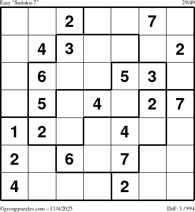 The grouppuzzles.com Easy Sudoku-7 puzzle for Tuesday November 4, 2025