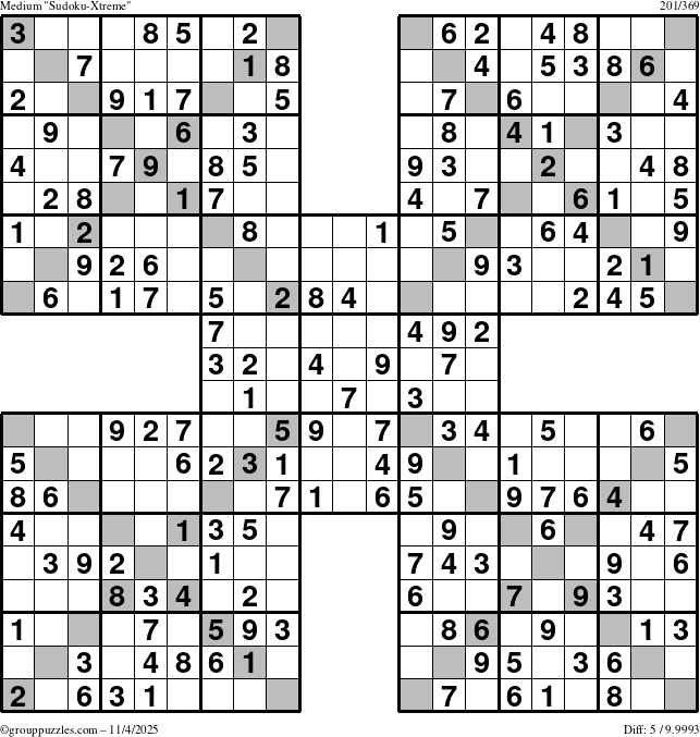 The grouppuzzles.com Medium Sudoku-Xtreme puzzle for Tuesday November 4, 2025