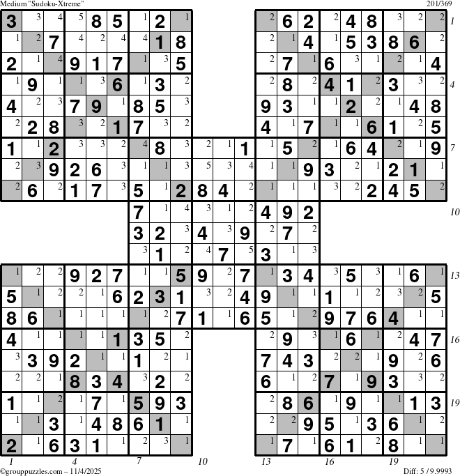 The grouppuzzles.com Medium Sudoku-Xtreme puzzle for Tuesday November 4, 2025, suitable for printing, with all 5 steps marked