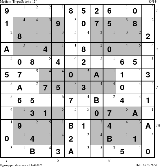 The grouppuzzles.com Medium HyperSudoku-12 puzzle for Tuesday November 4, 2025 with all 6 steps marked