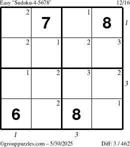 The grouppuzzles.com Easy Sudoku-4-5678 puzzle for Friday May 30, 2025 with all 3 steps marked