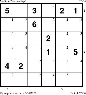 The grouppuzzles.com Medium Sudoku-6up puzzle for Friday May 30, 2025 with all 4 steps marked
