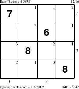 The grouppuzzles.com Easy Sudoku-4-5678 puzzle for Friday November 7, 2025 with all 3 steps marked