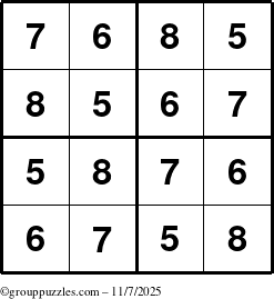 The grouppuzzles.com Answer grid for the Sudoku-4-5678 puzzle for Friday November 7, 2025