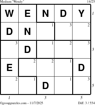 The grouppuzzles.com Medium Wendy puzzle for Friday November 7, 2025 with all 3 steps marked