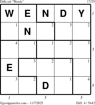 The grouppuzzles.com Difficult Wendy puzzle for Friday November 7, 2025 with all 4 steps marked