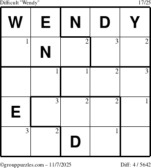 The grouppuzzles.com Difficult Wendy puzzle for Friday November 7, 2025 with the first 3 steps marked
