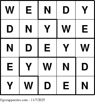 The grouppuzzles.com Answer grid for the Wendy puzzle for Friday November 7, 2025