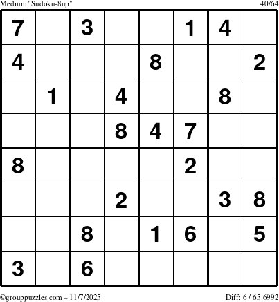 The grouppuzzles.com Medium Sudoku-8up puzzle for Friday November 7, 2025