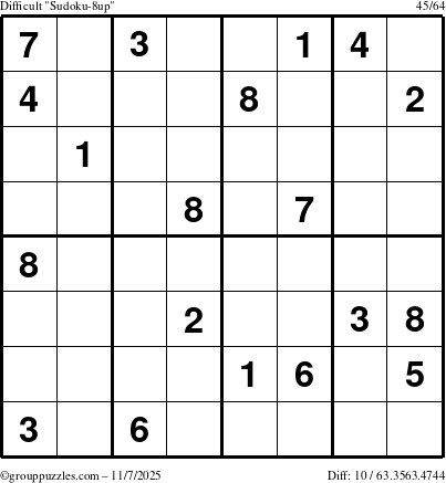The grouppuzzles.com Difficult Sudoku-8up puzzle for Friday November 7, 2025