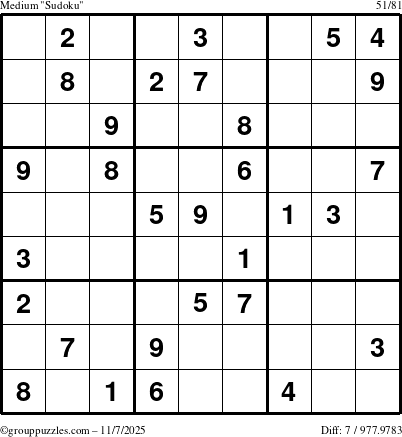 The grouppuzzles.com Medium Sudoku puzzle for Friday November 7, 2025