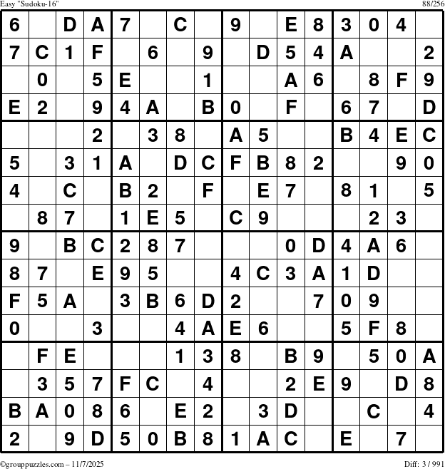 The grouppuzzles.com Easy Sudoku-16 puzzle for Friday November 7, 2025