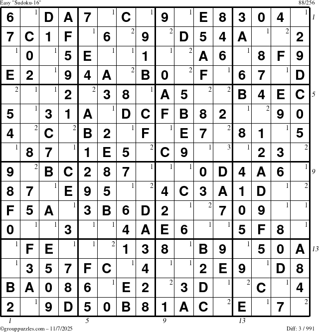 The grouppuzzles.com Easy Sudoku-16 puzzle for Friday November 7, 2025 with all 3 steps marked
