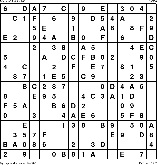 The grouppuzzles.com Medium Sudoku-16 puzzle for Friday November 7, 2025