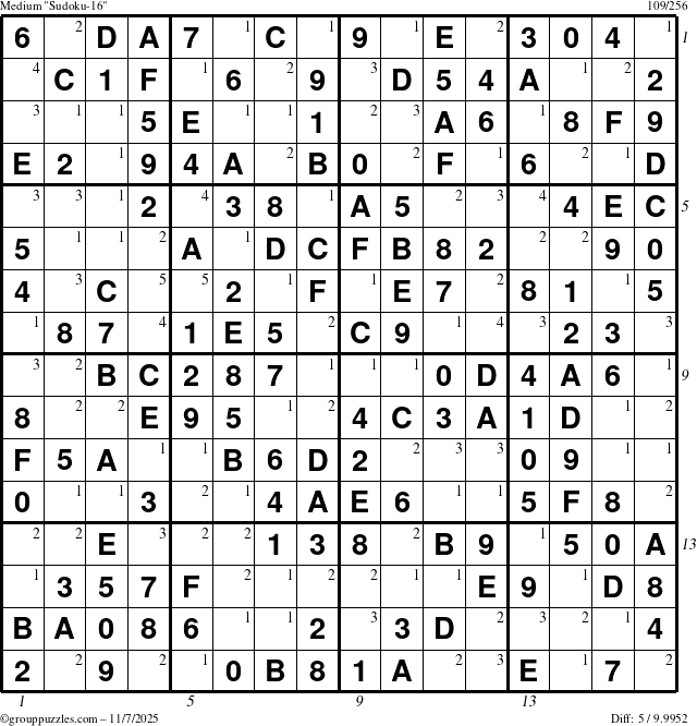 The grouppuzzles.com Medium Sudoku-16 puzzle for Friday November 7, 2025 with all 5 steps marked