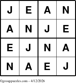 The grouppuzzles.com Answer grid for the Jean puzzle for Sunday April 12, 2026