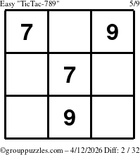 The grouppuzzles.com Easy TicTac-789 puzzle for Sunday April 12, 2026