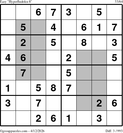 The grouppuzzles.com Easy HyperSudoku-8 puzzle for Sunday April 12, 2026