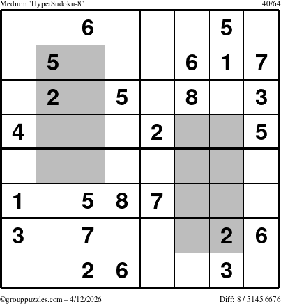The grouppuzzles.com Medium HyperSudoku-8 puzzle for Sunday April 12, 2026