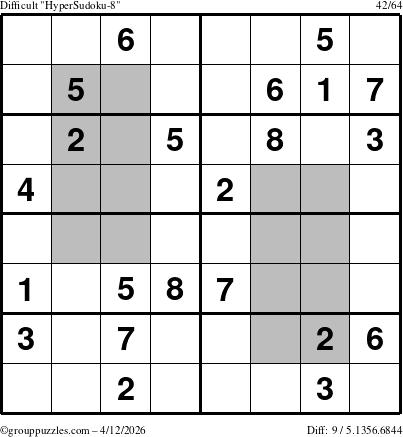 The grouppuzzles.com Difficult HyperSudoku-8 puzzle for Sunday April 12, 2026