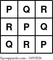 The grouppuzzles.com Answer grid for the TicTac-PQR puzzle for Friday October 9, 2026