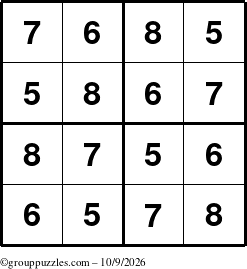 The grouppuzzles.com Answer grid for the Sudoku-4-5678 puzzle for Friday October 9, 2026