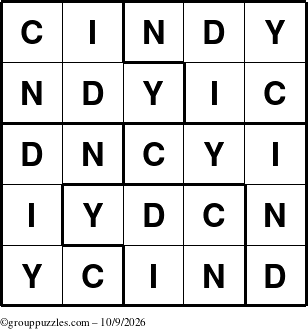 The grouppuzzles.com Answer grid for the Cindy puzzle for Friday October 9, 2026