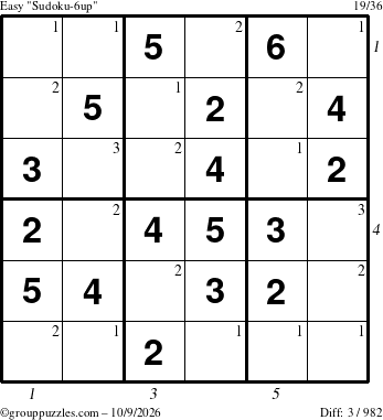 The grouppuzzles.com Easy Sudoku-6up puzzle for Friday October 9, 2026 with all 3 steps marked