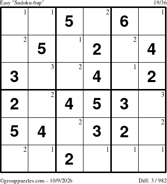 The grouppuzzles.com Easy Sudoku-6up puzzle for Friday October 9, 2026 with the first 3 steps marked