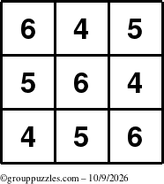 The grouppuzzles.com Answer grid for the TicTac-456 puzzle for Friday October 9, 2026