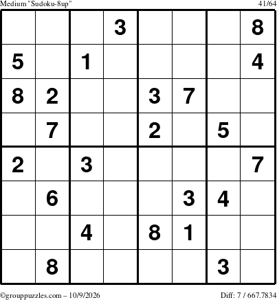The grouppuzzles.com Medium Sudoku-8up puzzle for Friday October 9, 2026
