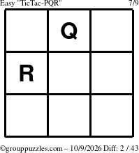 The grouppuzzles.com Easy TicTac-PQR puzzle for Friday October 9, 2026