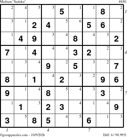 The grouppuzzles.com Medium Sudoku puzzle for Friday October 9, 2026 with all 6 steps marked