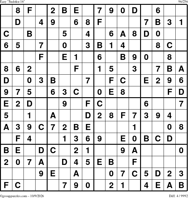 The grouppuzzles.com Easy Sudoku-16 puzzle for Friday October 9, 2026