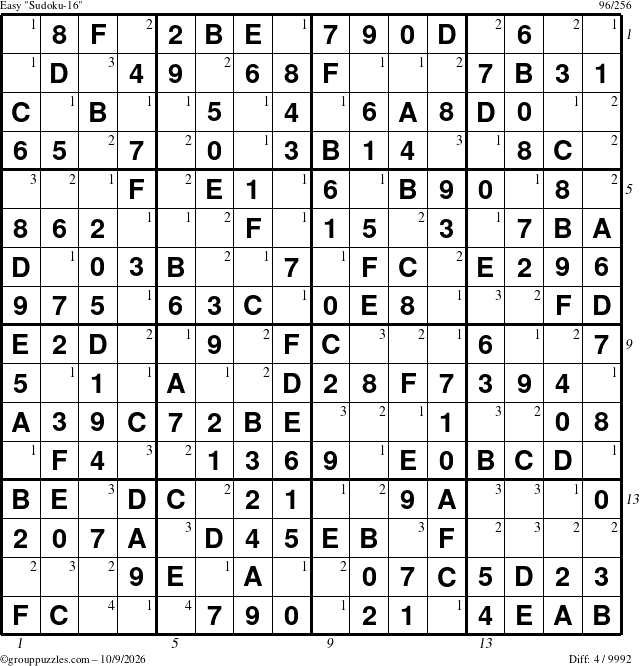 The grouppuzzles.com Easy Sudoku-16 puzzle for Friday October 9, 2026 with all 4 steps marked