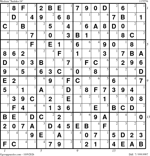 The grouppuzzles.com Medium Sudoku-16 puzzle for Friday October 9, 2026, suitable for printing, with all 7 steps marked