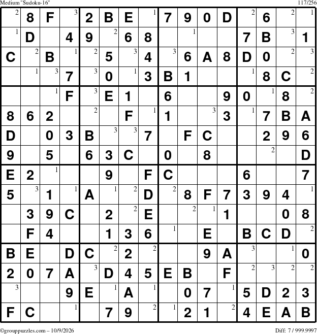 The grouppuzzles.com Medium Sudoku-16 puzzle for Friday October 9, 2026 with the first 3 steps marked
