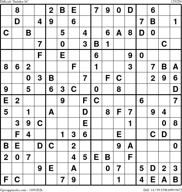 The grouppuzzles.com Difficult Sudoku-16 puzzle for Friday October 9, 2026