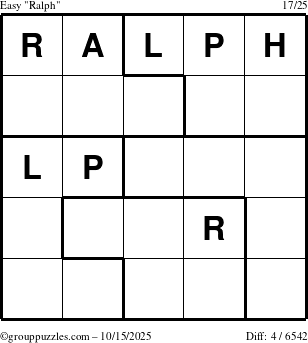 The grouppuzzles.com Easy Ralph puzzle for Wednesday October 15, 2025