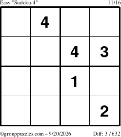 The grouppuzzles.com Easy Sudoku-4 puzzle for Sunday September 20, 2026