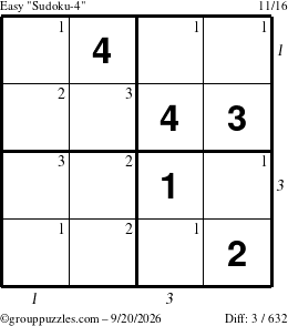 The grouppuzzles.com Easy Sudoku-4 puzzle for Sunday September 20, 2026 with all 3 steps marked