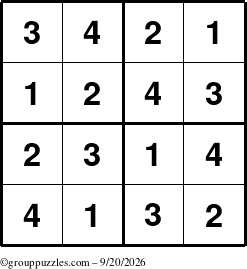 The grouppuzzles.com Answer grid for the Sudoku-4 puzzle for Sunday September 20, 2026
